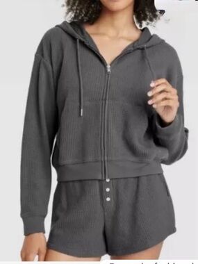 Auden Waffle-Knit Lounge Set- Short & Zip up Hoodie